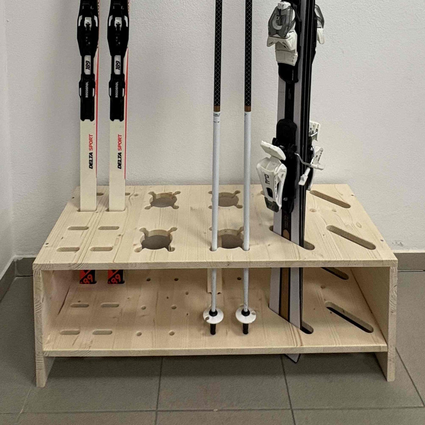 Gecombineerde houten standaard voor ski’s, langlaufski’s en stokken - Natuurkleur