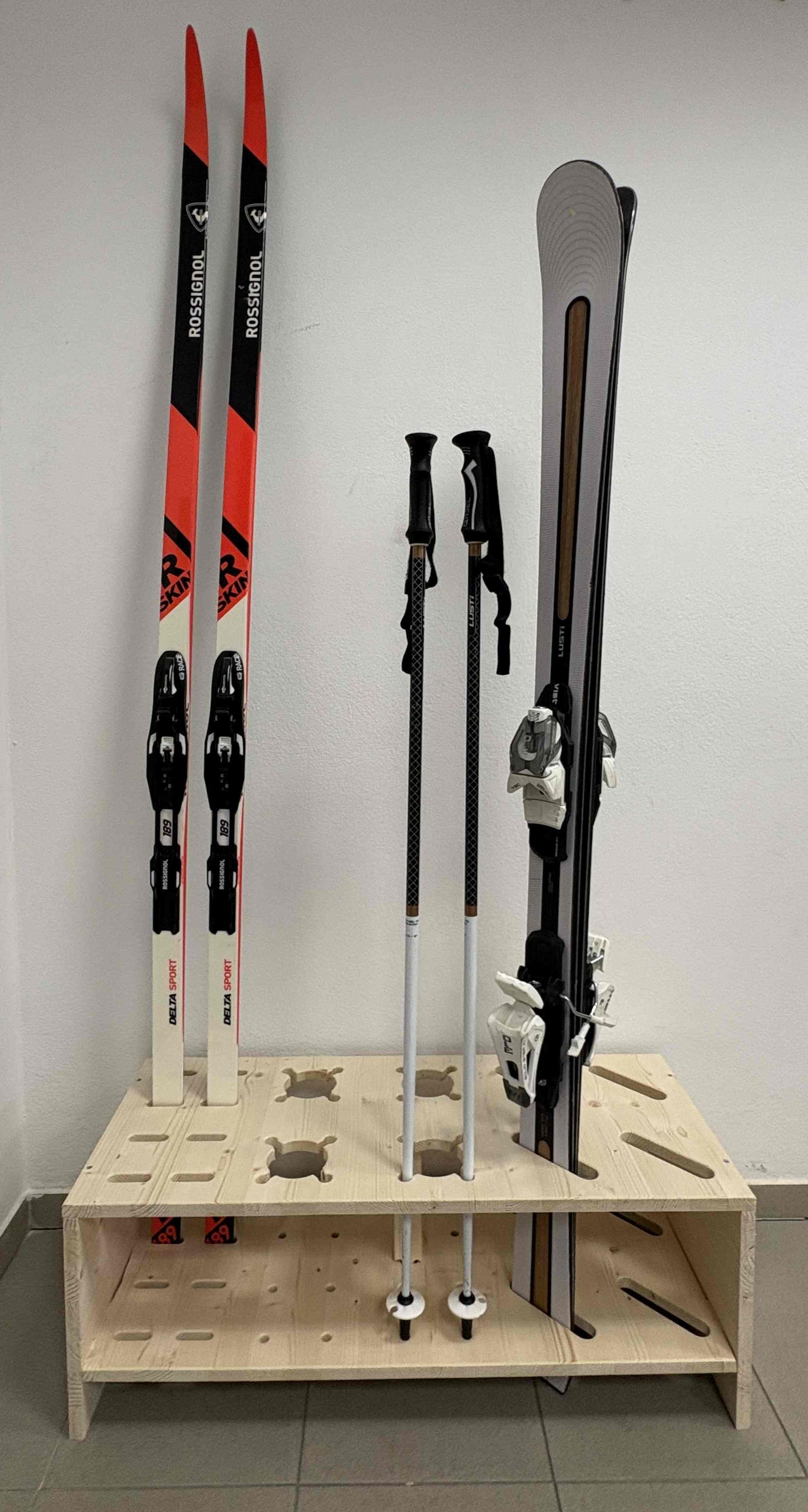 Gecombineerde houten standaard voor ski’s, langlaufski’s en stokken - Natuurkleur