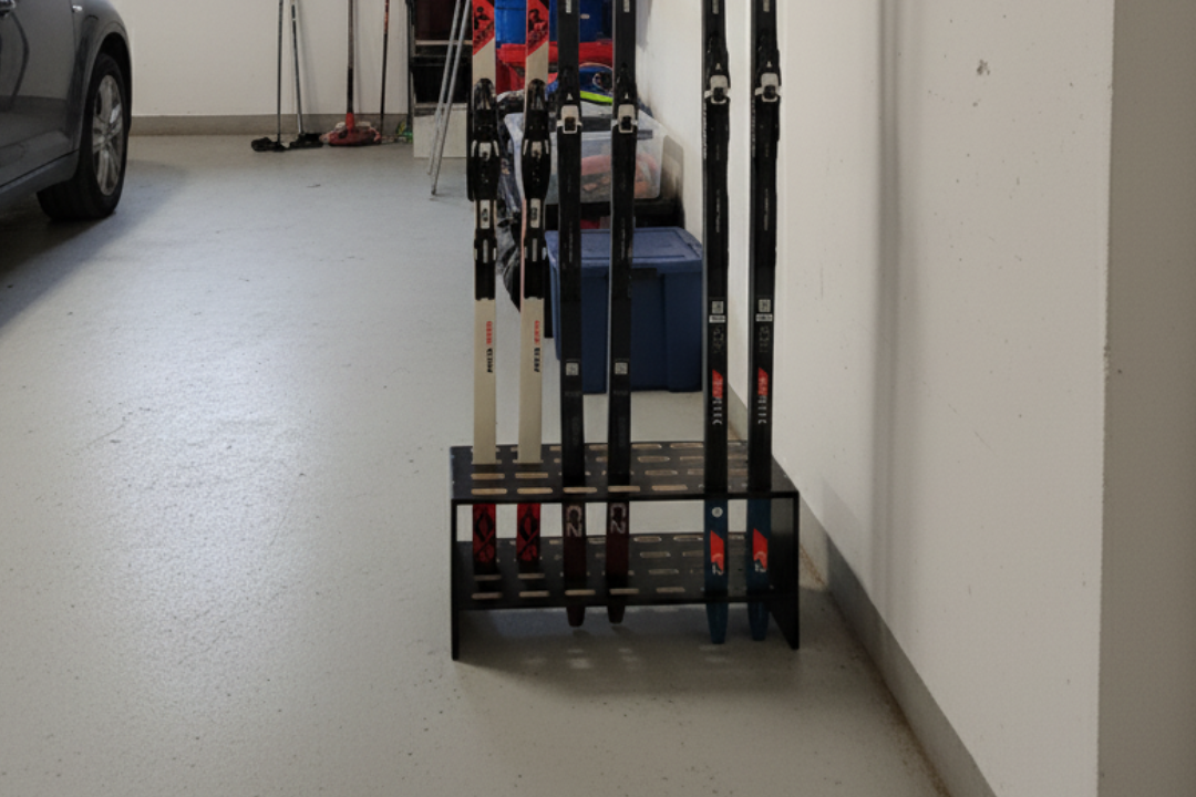 Houten standaard voor 14 paar langlaufski’s